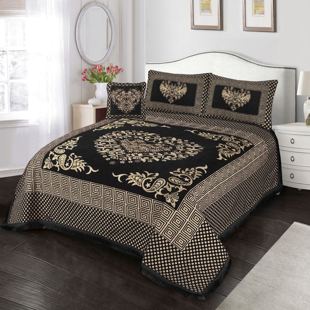 Jacquard Velvet Bed Sheet Set 4 pcs Heart Black-40214 RFS