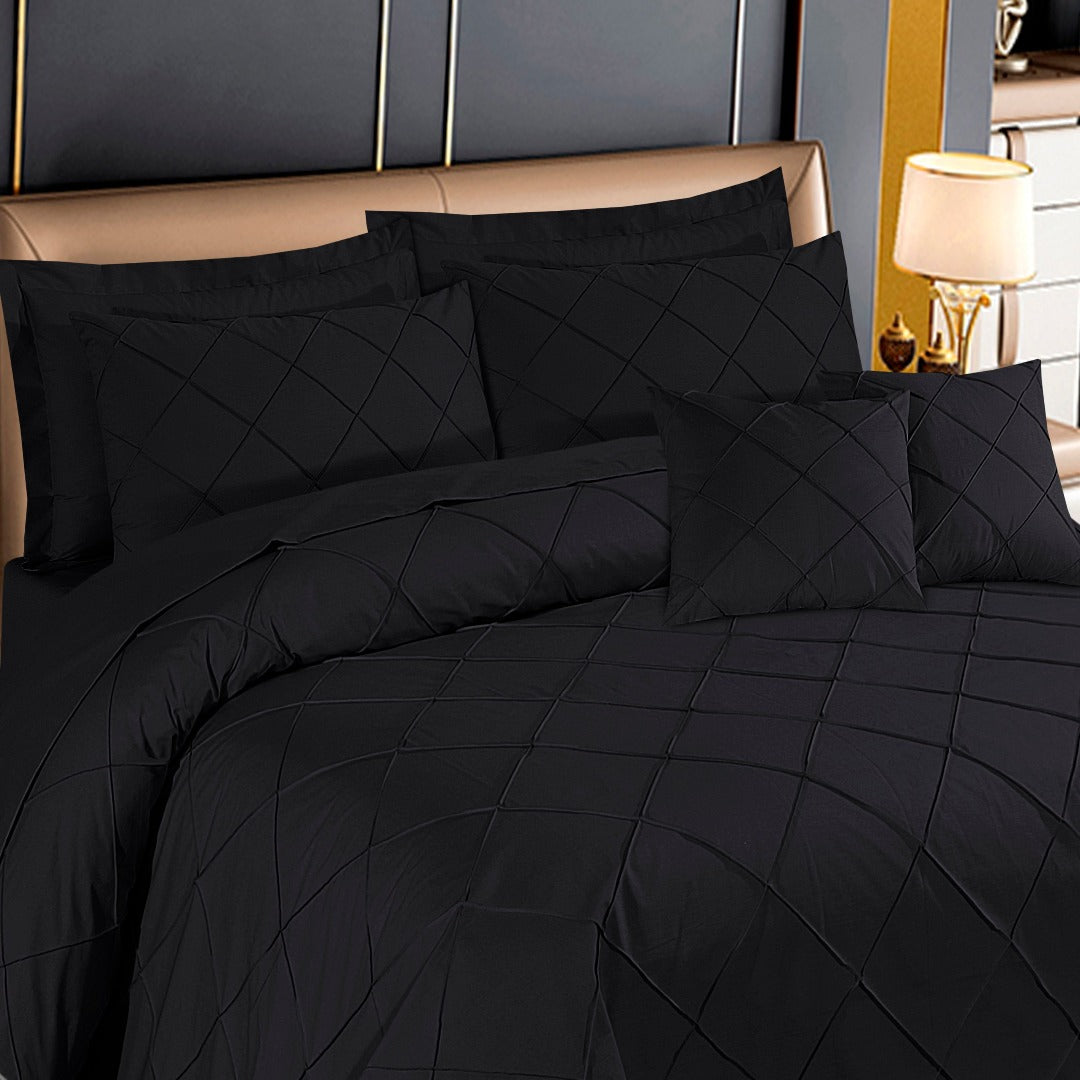 Diagonal Pleated Duvet Cover Set 8 Pcs Black-40149 RFS