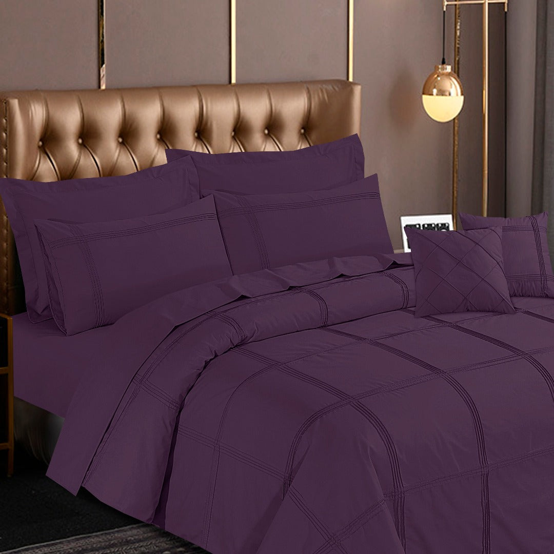 Square Pleated Duvet Cover 8 Pcs Set Blueberry Wine-40239 RFS