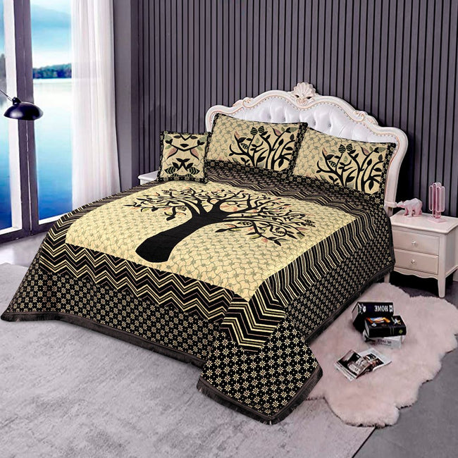 Jacquard Velvet Bed Sheet Set 4 pcs Autumn Tree Black King-40220 RFS Hover Image