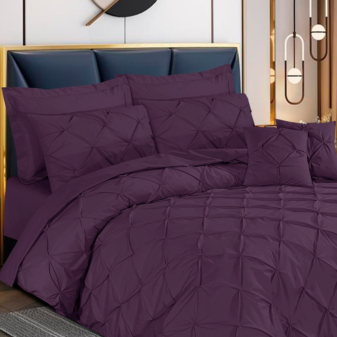 Pin Tuck Quilt Cover Set 8 Pcs Blueberry Wine-40238 RFS