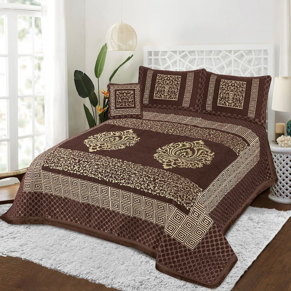 Jacquard Velvet Bed Sheet Set 4 pcs Mandala Chocolate-40232 RFS