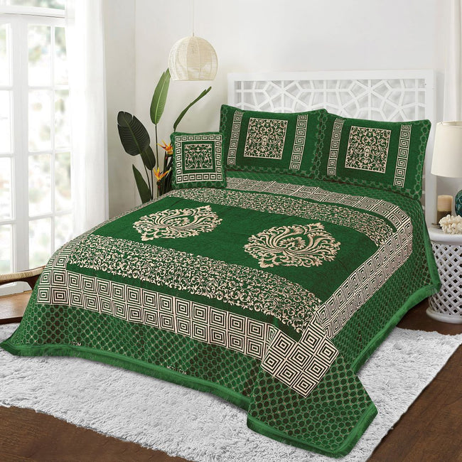 Jacquard Velvet Bed Sheet Set 4 pcs  Mandala Forest Green King-40234 RFS Hover Image