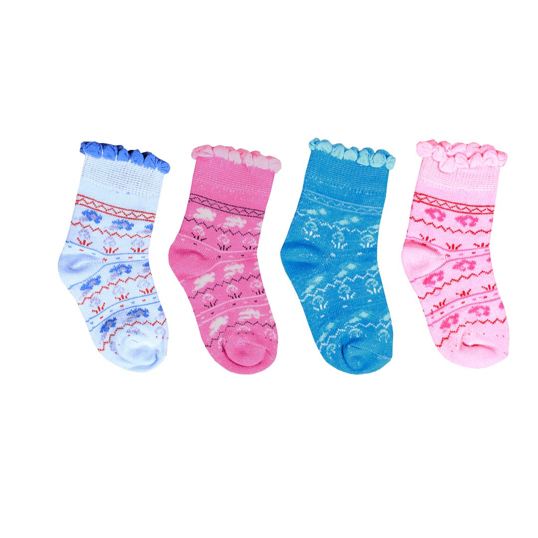 Stylish Socks For Kid's Multi Color ( PACK OF 4 ) 1 - 2  Year-1018