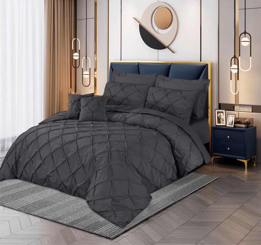 Pin Tuck Duvet Set 8 Pcs Grey-40187 RFS