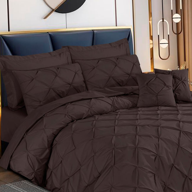 Pin Tuck Duvet Cover 8 Pcs Set Brown-40189 RFS Main Image