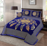 Jacquard Velvet Bed Sheet Set 4 Pcs Chikankari Forest Blue King-40262 RFS