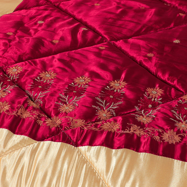 Bridal Comforter Set Silk Maroon Golden-40104 Main Image