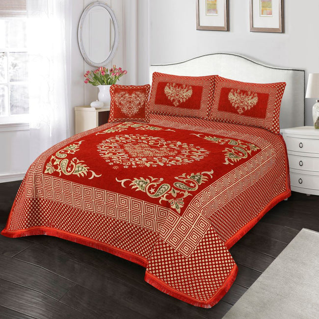 Jacquard Velvet Bed Sheet Set 4 pcs Heart  Red King-40212 RFS Hover Image