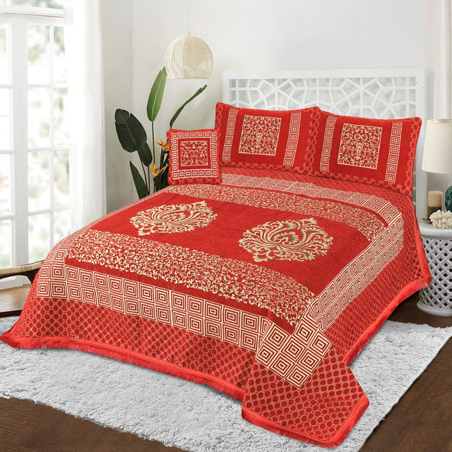 Jacquard Velvet Bed Sheet Set 4 pcs Mandala Red King-40231 RFS Hover Image