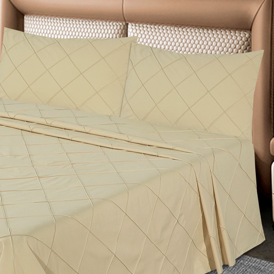 Diagonal Pleated Bed Sheet Set Beige-40164 RFS