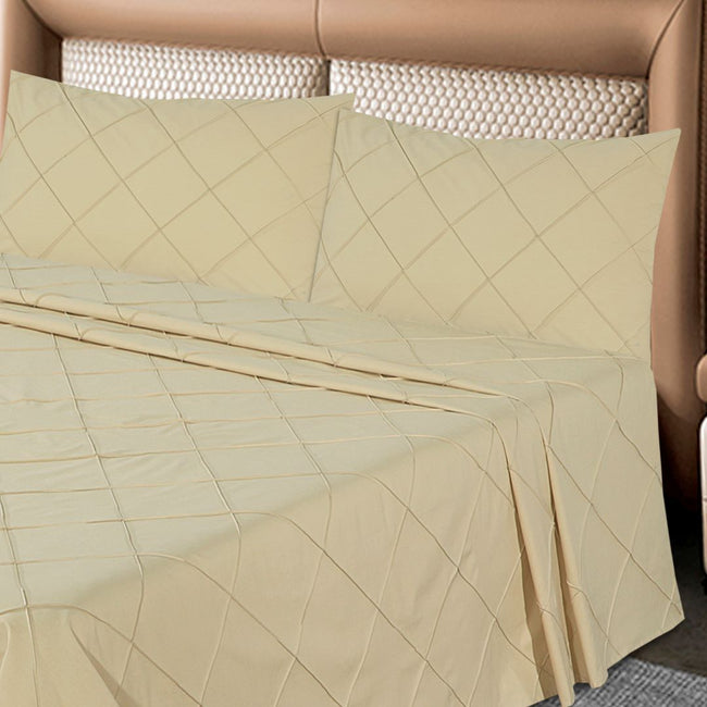 Diagonal Pleated Bed Sheet Set Beige-40164 RFS Main Image