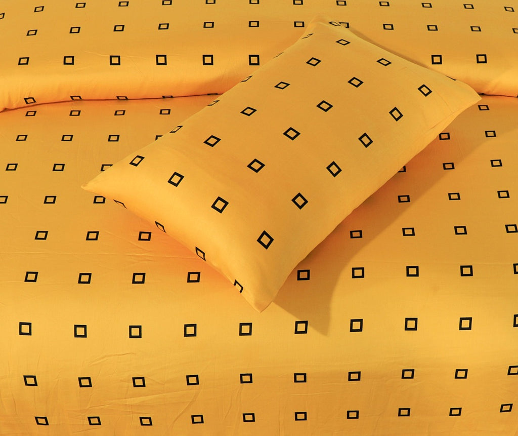 Cotton Sateen Bed Sheet Black Square King-30122