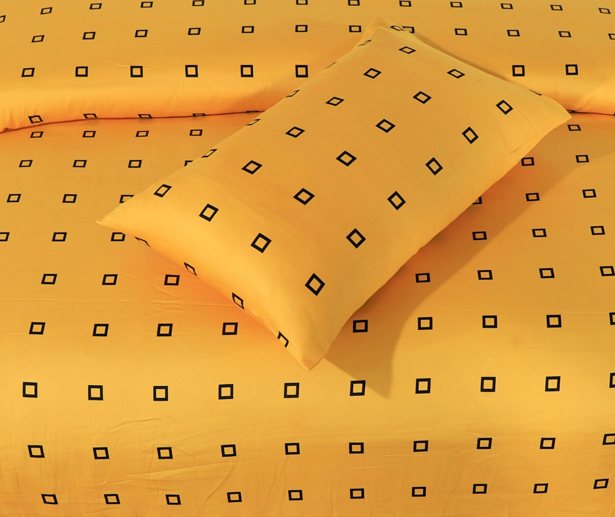 Cotton Sateen Bed Sheet Black Square King-30122