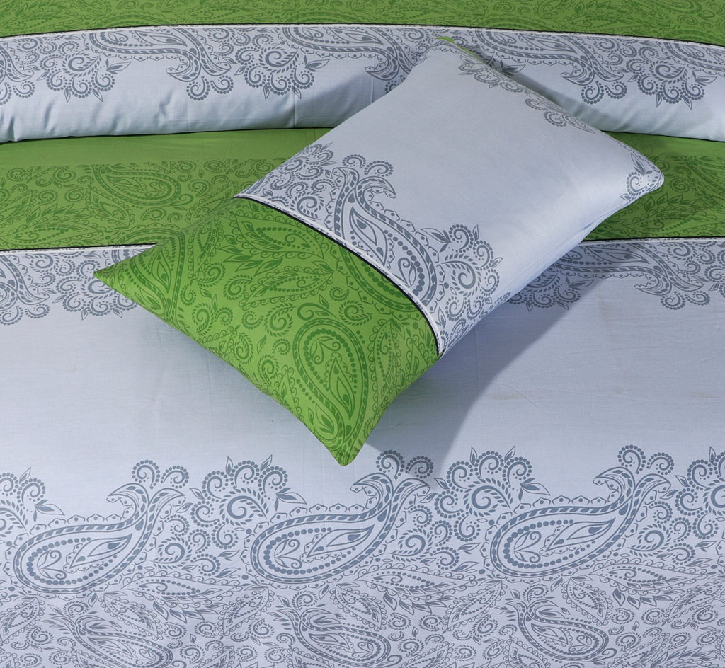 Cotton Sateen Bed Sheet Green Paisley King-30120