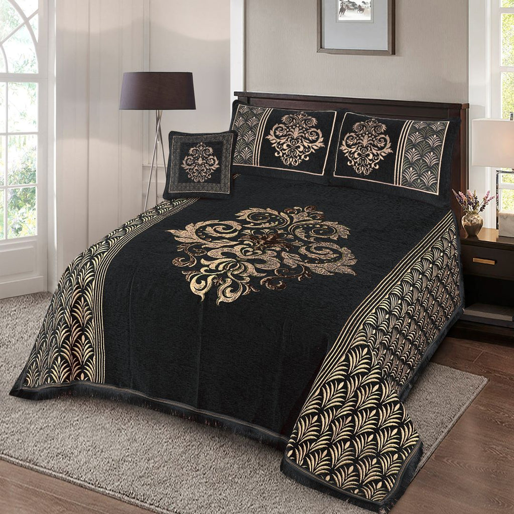 Jacquard Velvet Bed Sheet Set 4 pcs Victorian Black-40243 RFS