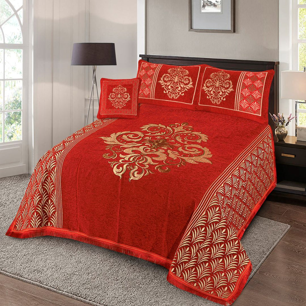 Jacquard Velvet Bed Sheet Set 4 pcs Victorian Red-40236 RFS