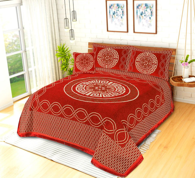 Jacquard Velvet Bed Sheet Set 4 Pcs Versatile Red King-40245 RFS Hover Image