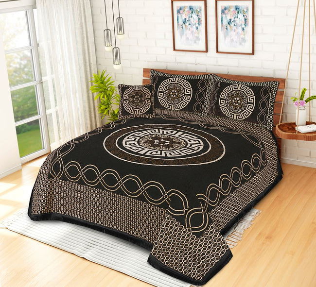 Jacquard Velvet Bed Sheet Set 4 Pcs Versatile Forest Black King-40248 RFS Hover Image