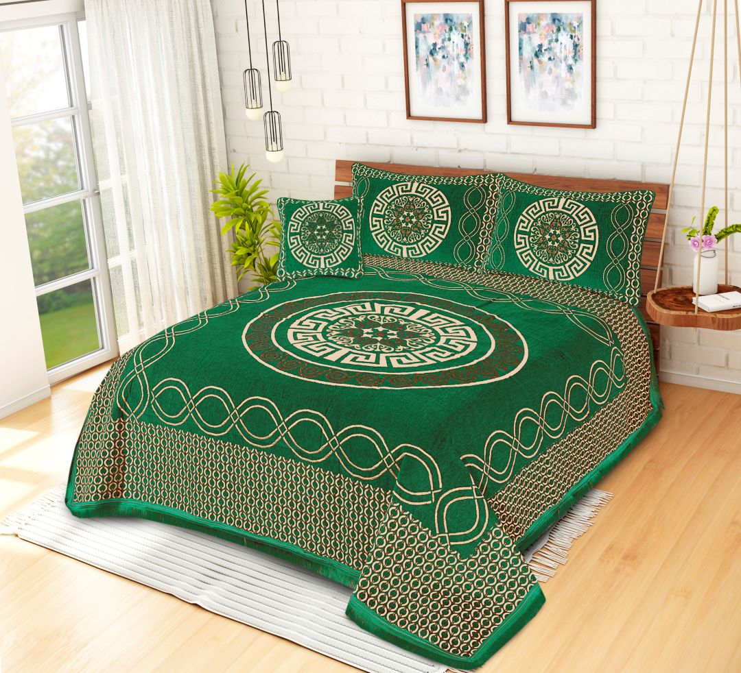 Jacquard Velvet Bed Sheet Set 4 Pcs Versatile Forest Green king-40247 RFS