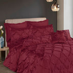 Silk Duvet Cover 8 Pcs Set Pin Tuck Maroon-40250 RFS