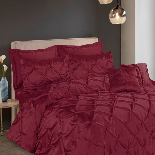 Silk Duvet Cover 8 Pcs Set Pin Tuck Maroon-40250 RFS Main Image
