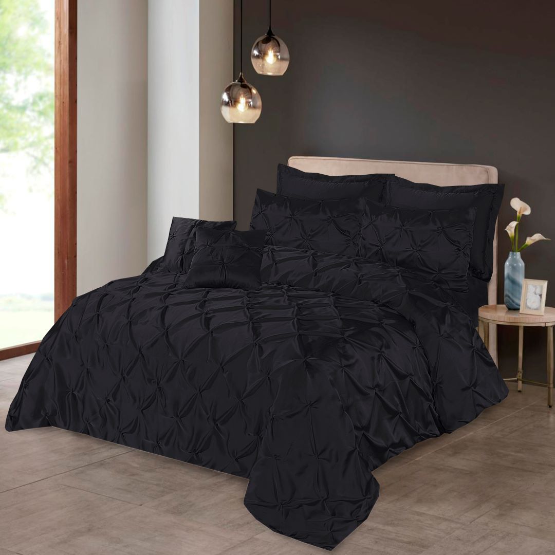 Silk Duvet Cover 8 Pcs Set Pin Tuck Black-40251 RFS