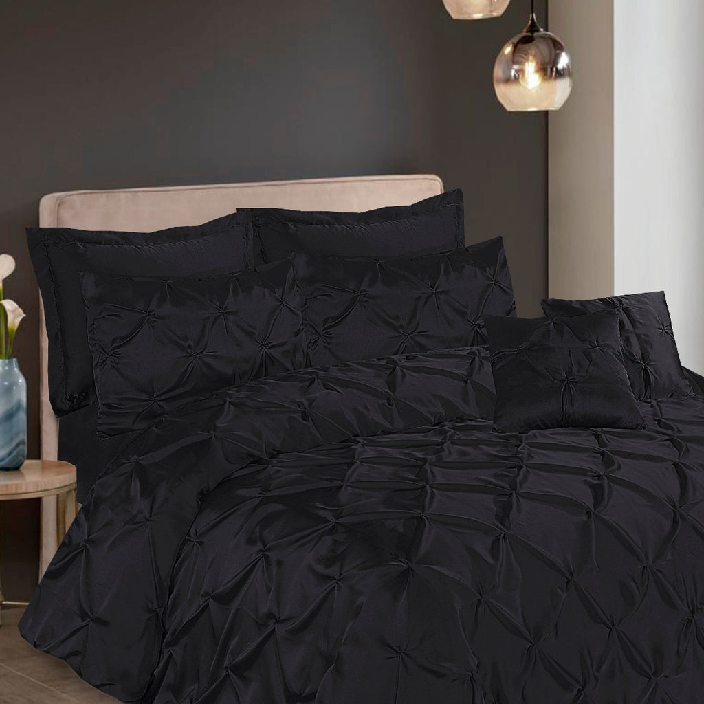 Silk Duvet Cover 8 Pcs Set Pin Tuck Black-40251 RFS