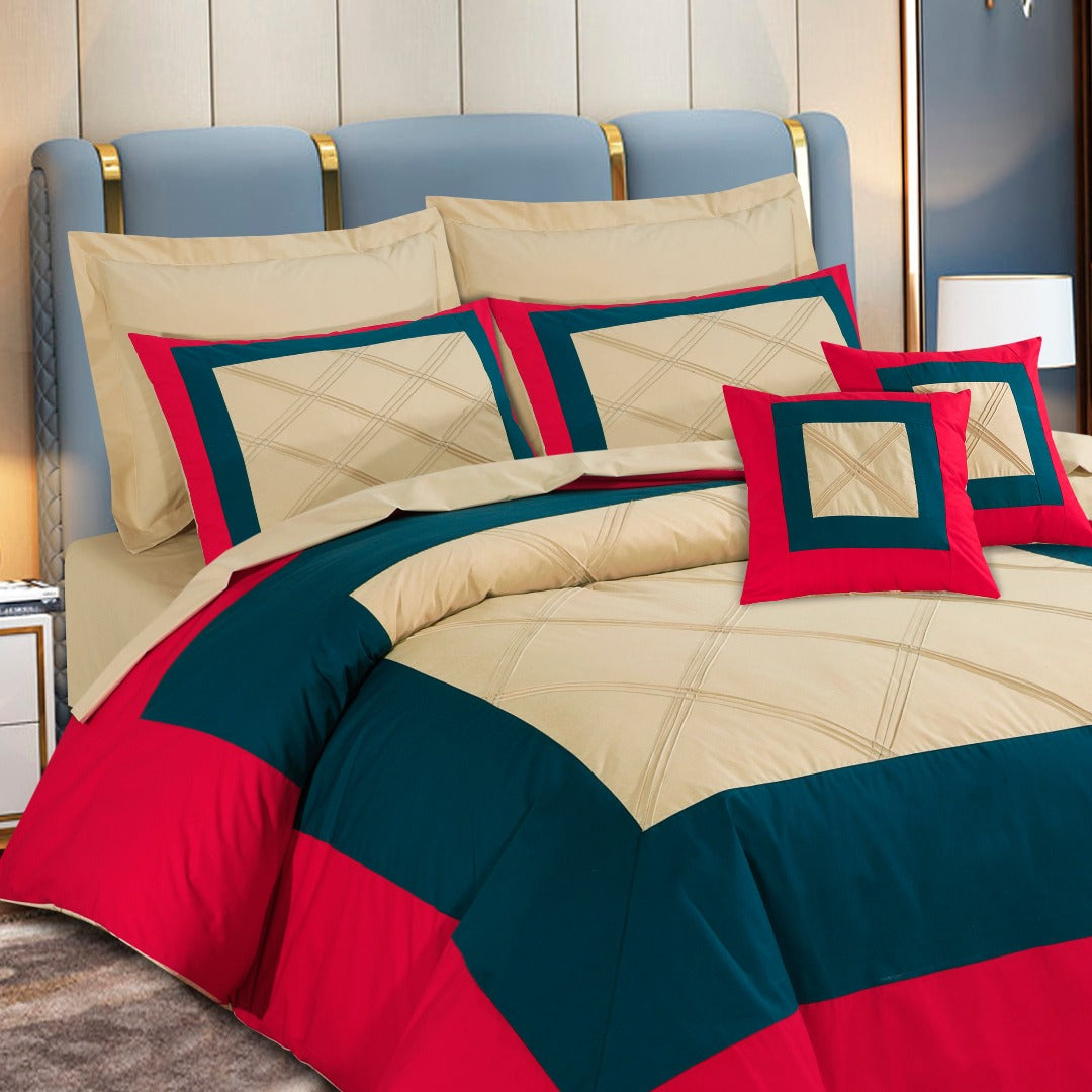 Square plated  Duvet Cover 8 Pcs  Set Red & Beige-40180 RFS