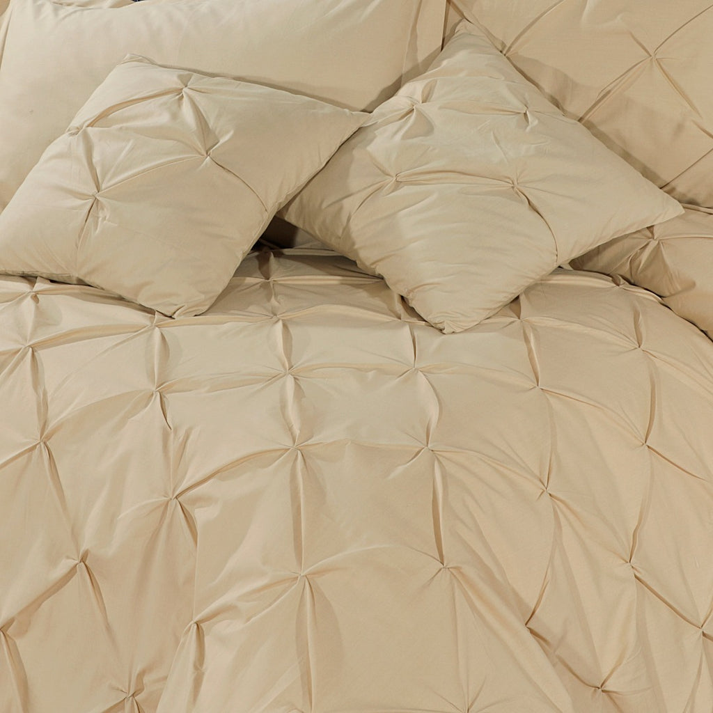 Pin Tuck Duvet Set 8 Pcs Beige-40179 RFS