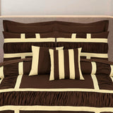 Ruffled & pleats Duvet Cover 8 Pcs Set Brown & Beige-40181 RFS