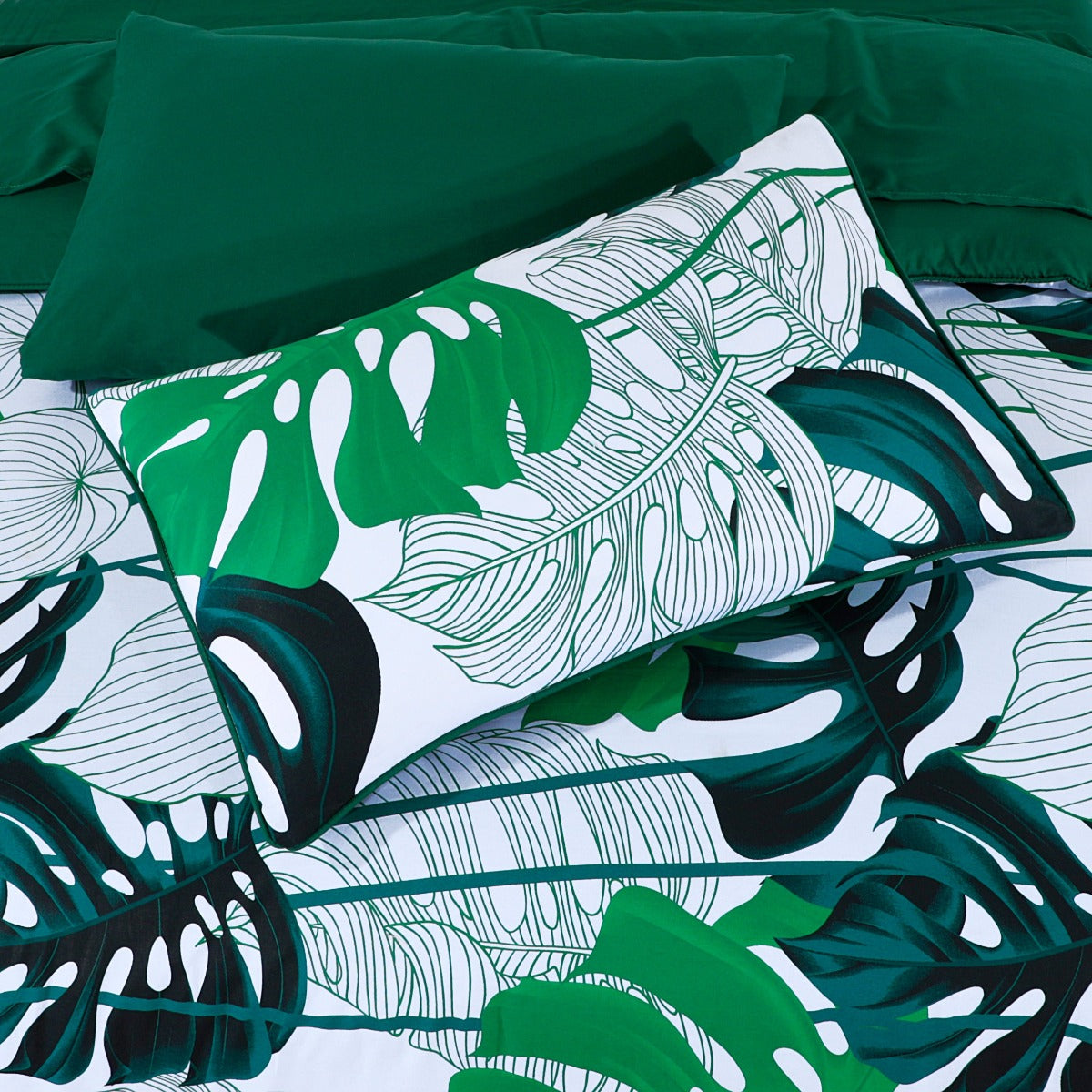 Quilt Cover Set Green & White Floral-30144
