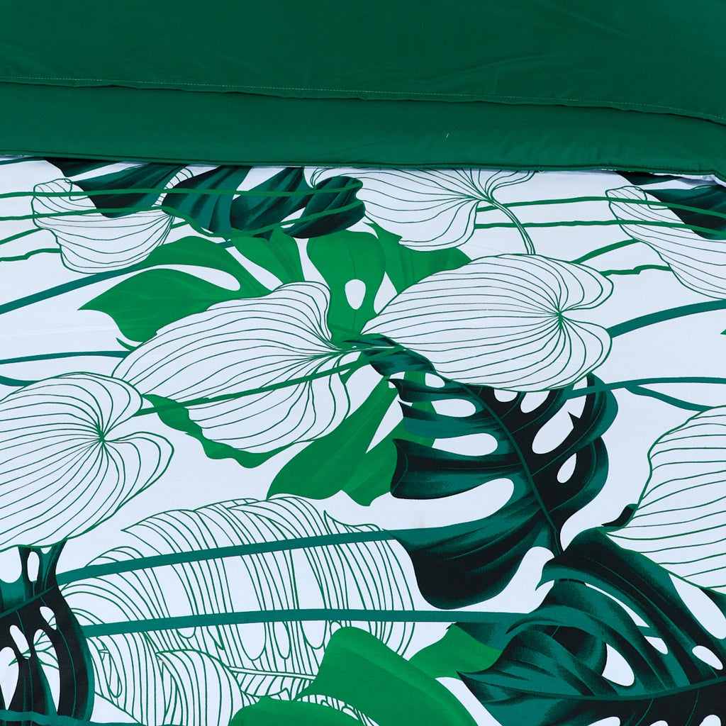 Quilt Cover Set Green & White Floral-30144