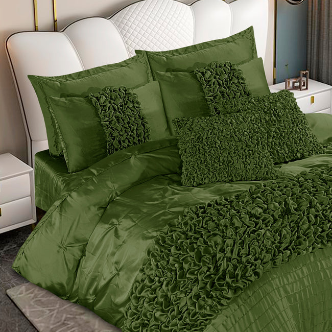 Silk Roly-Poly Pin Tuck Duvet Cover 8 Pcs Set Green-40268 RFS Main Image