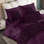 Silk Roly-Poly Pin Tuck Duvet Cover 8 Pcs Set Purple-40269 RFS