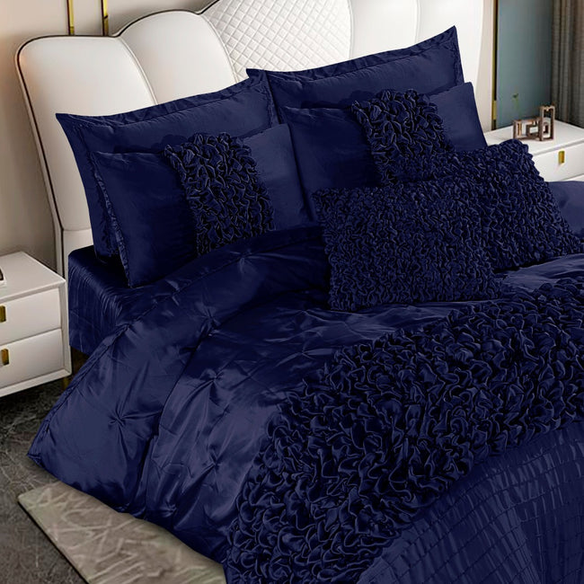 Silk Roly-Poly Pin Tuck Duvet Cover 8 Pcs Set Navy-40270 RFS Main Image