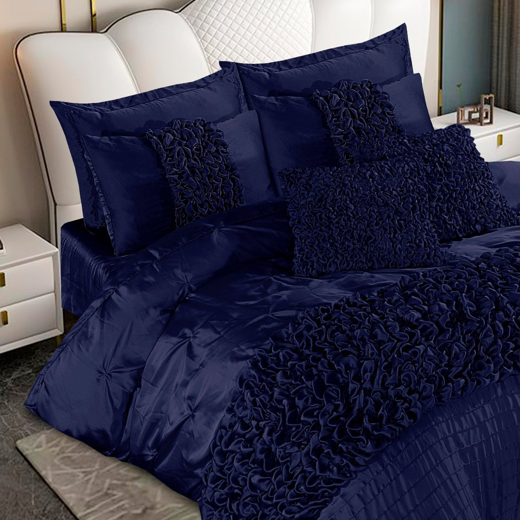 Silk Roly-Poly Pin Tuck Quilt Cover Set Navy-40270 RFS