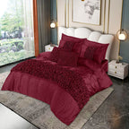Silk Roly-Poly Pin Tuck Duvet Cover 8 Pcs Set Maroon-40271 RFS