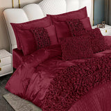 Silk Roly-Poly Pin Tuck Duvet Cover 8 Pcs Set Maroon-40271 RFS