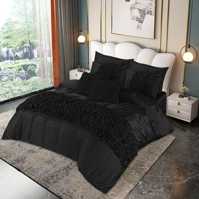 Silk Roly-Poly Pin Tuck Duvet Cover 8 Pcs Set Black-40272 RFS Hover Image
