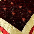 Bridal Comforter Set Velvet Silk Chocolate Red & Golden-40196