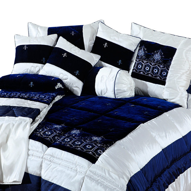 Bridal Comforter Set Velvet Silk Navy & White-40195 Main Image