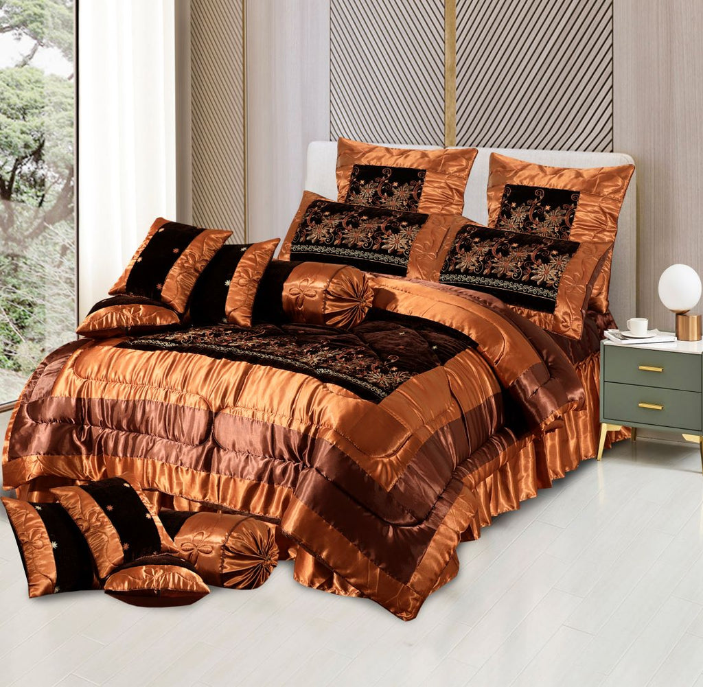 Bridal Comforter Set Velvet Silk Chocolate & Brown-40197