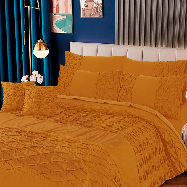 Zigzag Pleated Duvet Cover 3 Pcs Set Mustard-40136 RFS Main Image