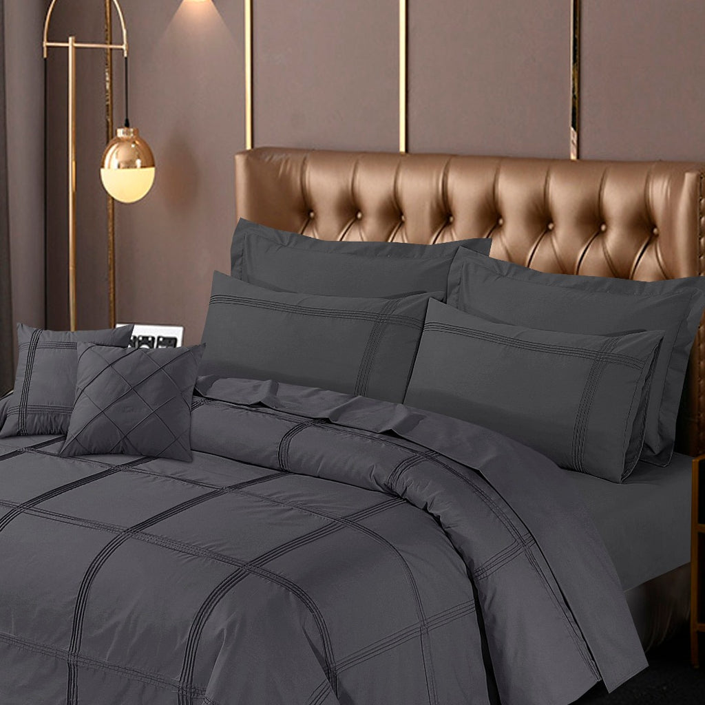 Square Pleated Quilt Cover Set Gray-40170 RFS
