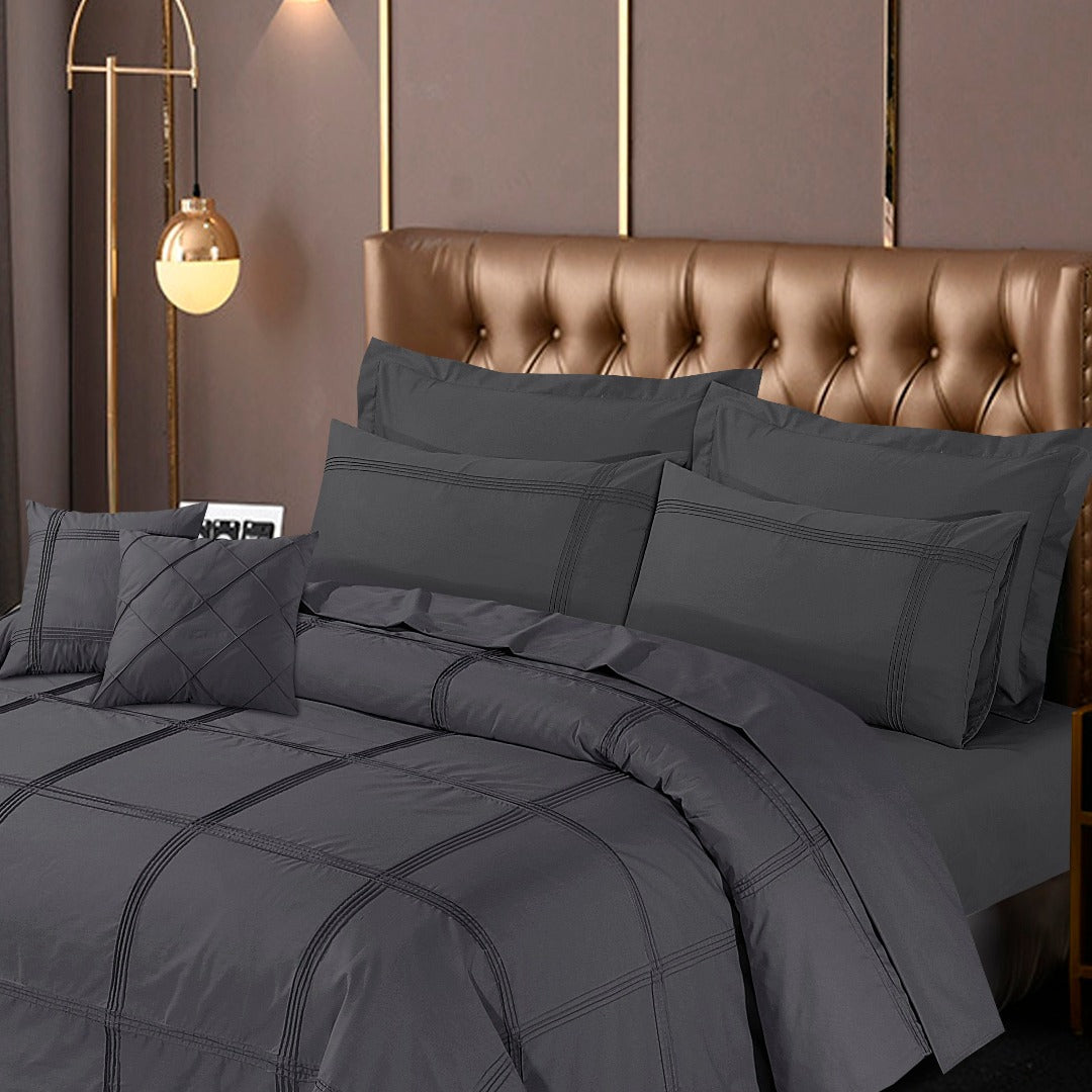 Square Pleated Quilt Cover Set Gray-40170 RFS