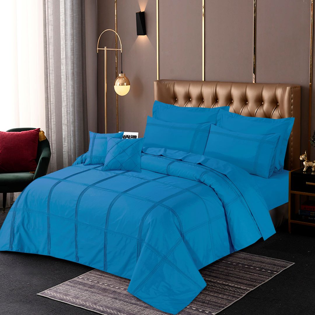 Square Pleated Duvet Cover 8 Pcs Set Methyl Blue-40169 RFS