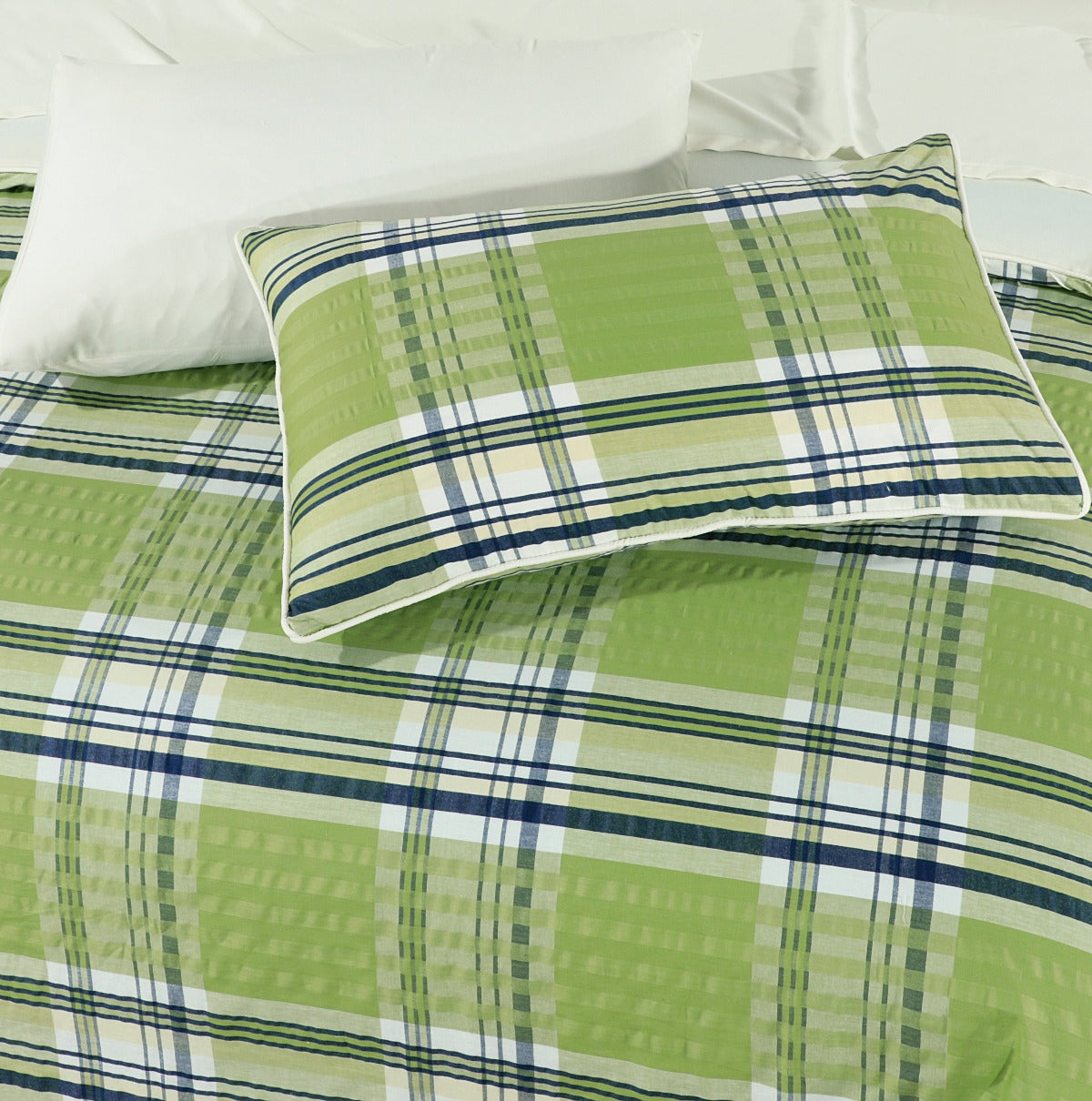 Quilt Cover Set Navy Green Plaid-30145