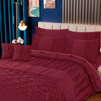 Zigzag Pleated Duvet Cover 8 Pcs Set Maroon-40135 RFS