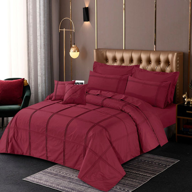 Square Pleated Duvet Cover 8 Pcs Set Maroon-40177 RFS Hover Image
